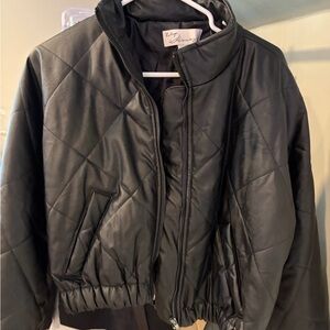 Vintage Havana Black quilted Leather bomber Jacket size small